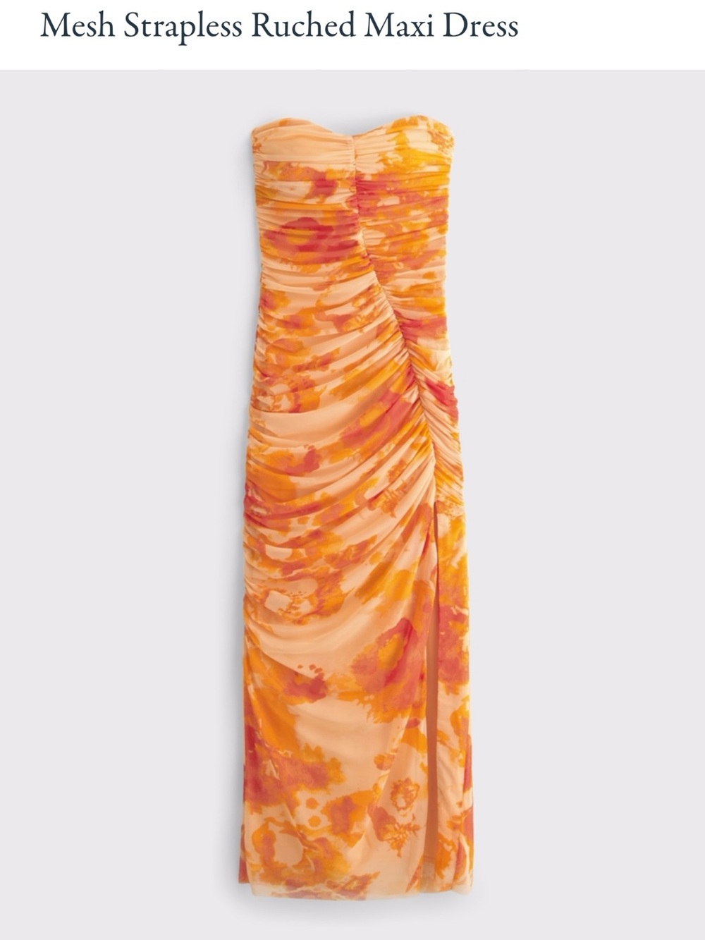 NWT Abercrombie & Fitch Strapless Ruched Mesh Maxi Dress IN Orange SMALL
